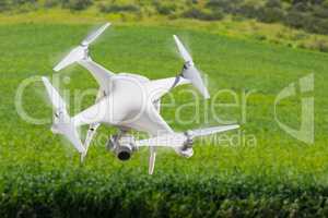 Drone Unmanned Aircraft Flying and Gathering Data Over Country F