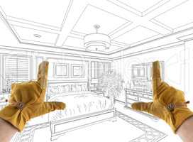 Male Contractor Hands Framing Over Custom Master Bedroom Design