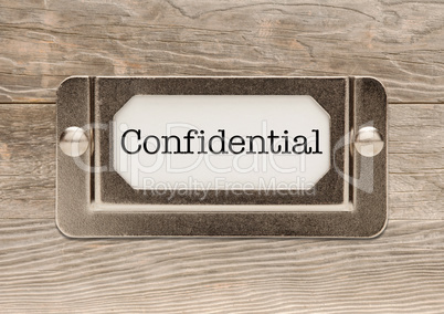 Confidential Metal File Cabinet Label Frame on Wood