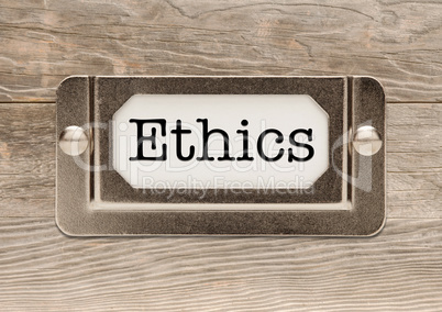 Ethics Metal File Cabinet Label Frame on Wood