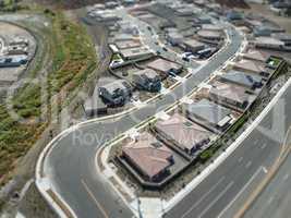 Aerial View of Populated Neigborhood Of Houses With Tilt-Shift B