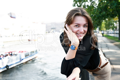 Girl In City Near River