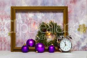 Christmas still life with beautiful purple balls