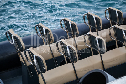 Rows of seats on boat. Seats on a speedboat