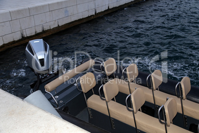 Rows of seats on boat. Seats on a speedboat