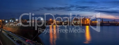 Night at the seaport in Odessa, Ukraine