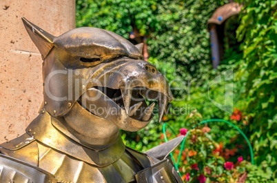Sculpture of a knight in armor in the castle of Ravadinovo, Bulg