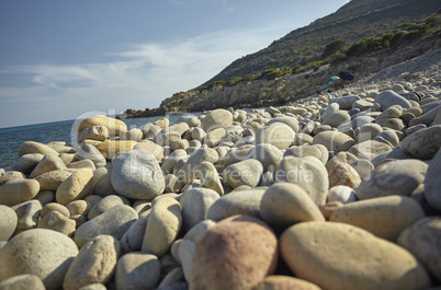 White pebbles on the beach.