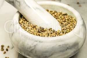 hemp seeds, unpeeled in a closeup