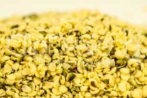 hemp seeds, unpeeled in a closeup