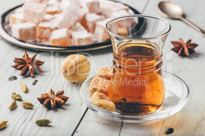 Tea with turkish delight Rahat Lokum and different spices
