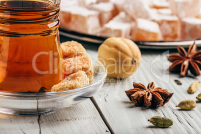 Tea with turkish delight Rahat Lokum and different spices