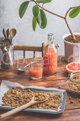 Homemade granola on baking sheet