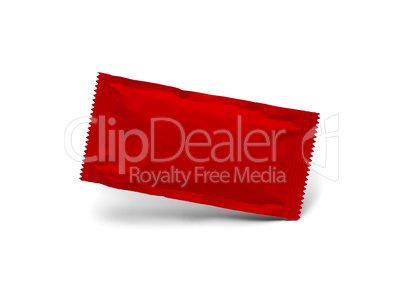 Blank Red Condiment Packet Floating Isolated on White Background