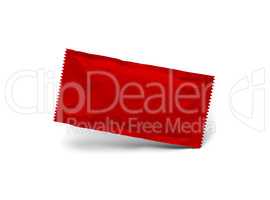 Blank Red Condiment Packet Floating Isolated on White Background
