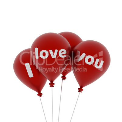 Shiny red balloons with the words I love you