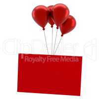 Shiny red balloons with a blank red card