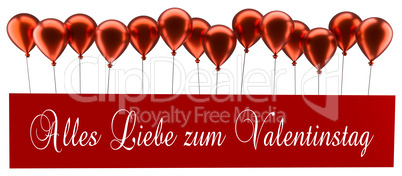 Red balloons with the German words Happy Valentines Day on a car