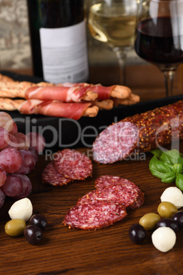 Meat appetizer under the wine
