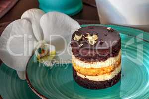 White and dark chocolate mousse dessert
