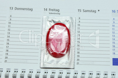condom on the calendar with the date of Valentine's day