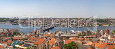 Top panoramic view of Galata bridge in Istambul, Turkey