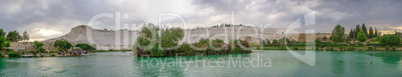 Lake and mountain in Pamukkale Village, Turkey