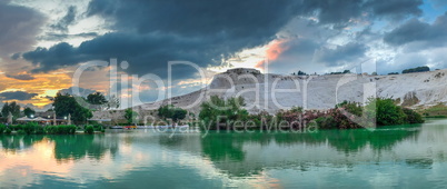 Lake and mountain in Pamukkale Village, Turkey