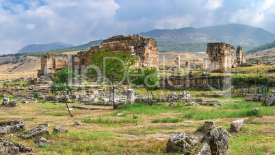 The ruins of the ancient city of Hierapolis in Pamukkale, Turkey