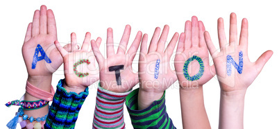 Children Hands Building Word Action, Isolated Background