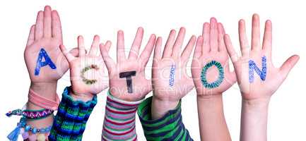 Children Hands Building Word Action, Isolated Background