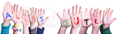 Children Hands Building Word Alles Gute Means Best Wishes, Isolated Background