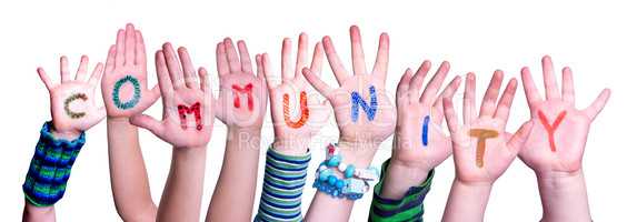 Children Hands Building Word Community, Isolated Background