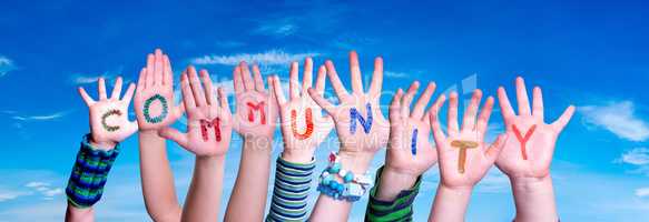 Children Hands Building Word Community, Blue Sky