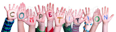 Children Hands Building Word Competition, Isolated Background