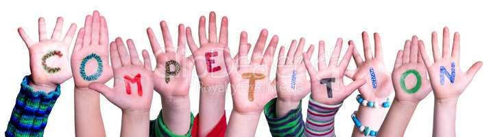 Children Hands Building Word Competition, Isolated Background