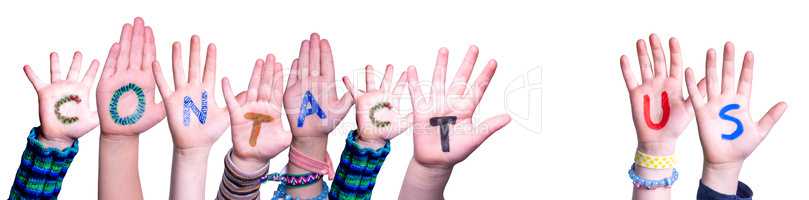 Children Hands Building Word Contact Us, Isolated Background