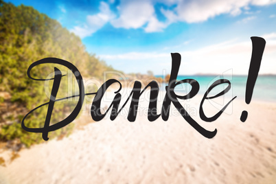 Sandy Beach, Sardinia, Beautiful Landscape, Text Danke Means Thank You