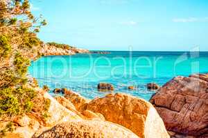 Bright Rock Beach, Sardinia, Beautiful Landscape With Turquoise Ocean