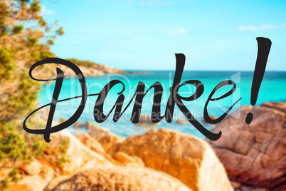 Rock Beach, Sardinia, Beautiful Landscape, Text Danke Means Thank You