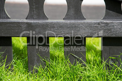 Gray Rustic Wooden Fence, Green Grass, Background Or Texture