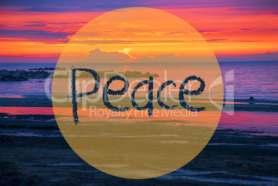 Sunset Or Sunrise At Sweden Ocean, Text Peace