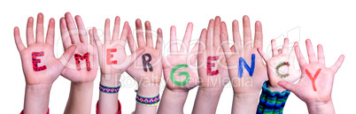 Children Hands Building Word Emergency, Isolated Background