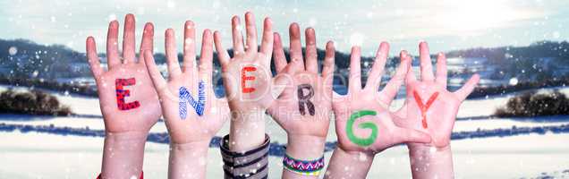 Children Hands Building Word Energy, Winter Scenery