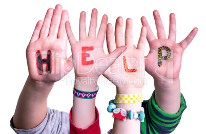 Children Hands Building Word Help, Isolated Background