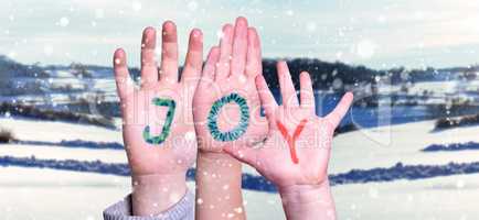Children Hands Building Word Joy, Winter Scenery
