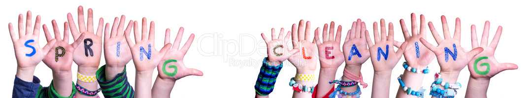 Children Hands Building Word Spring Cleaning, Isolated Background