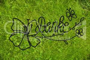 Green Grass Lawn Or Meadow, Calligraphy Danke Means Thank You