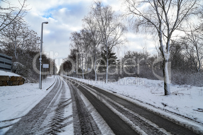 Streets and roads covered with white snow