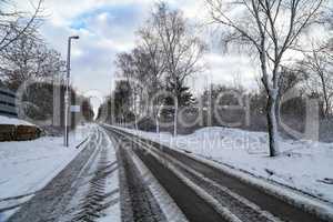Streets and roads covered with white snow
